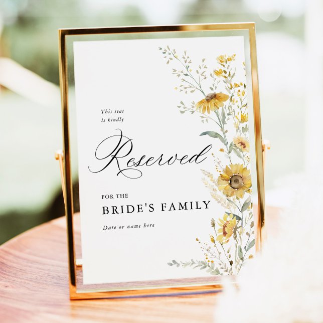 Póster Yellow Wildflower Sunflower Reserved Seat Sign 5x7 (Yellow wildflower sunflower wedding reserved seating sign yellow floral wedding signage table decor)