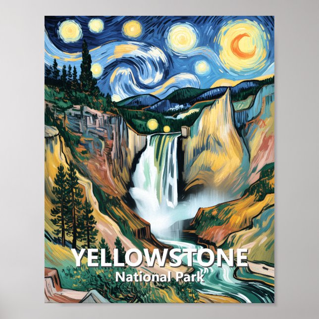 Póster Yellowstone Lower Falls Van Gogh Starry Night Art (Frente)