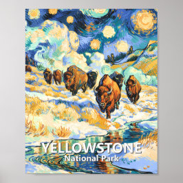 Póster Yellowstone National Park Bison Vintage Winter Art