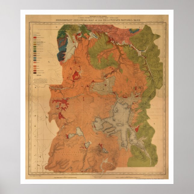 Póster Yellowstone Park Map 1878 (Frente)