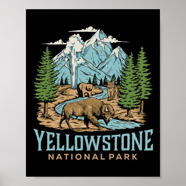 Póster Yellowstone Parque Nacional Estadounidense Wolf Bi (Frente)