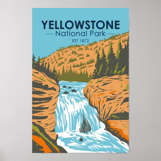Póster Yellowstone Parque Nacional Fuego Cae Vintage (Frente)