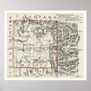 Póster Yellowstone Railroad & Hotel Map 1900
