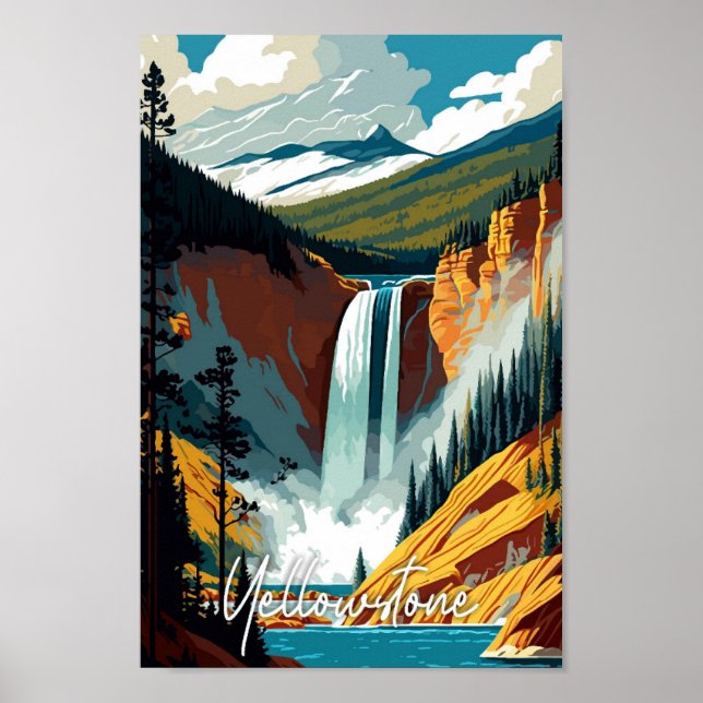 Póster Yellowstone USA vintage travel art ilustracion (Frente)