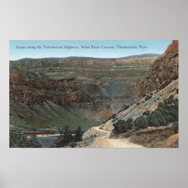 Póster Yellowstone, WY - Yellowstone Highway y Wind (Frente)