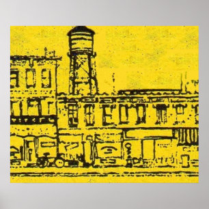 Póster Yellowville houses and homes and water tower
