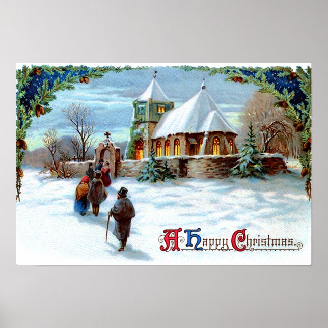 Póster Yendo a la Iglesia Árbol de Navidad Evergreen (Frente)