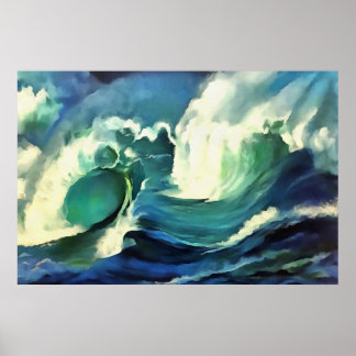 Póster Yendo Con El Flujo Que Cae Las Olas De Los Océanos