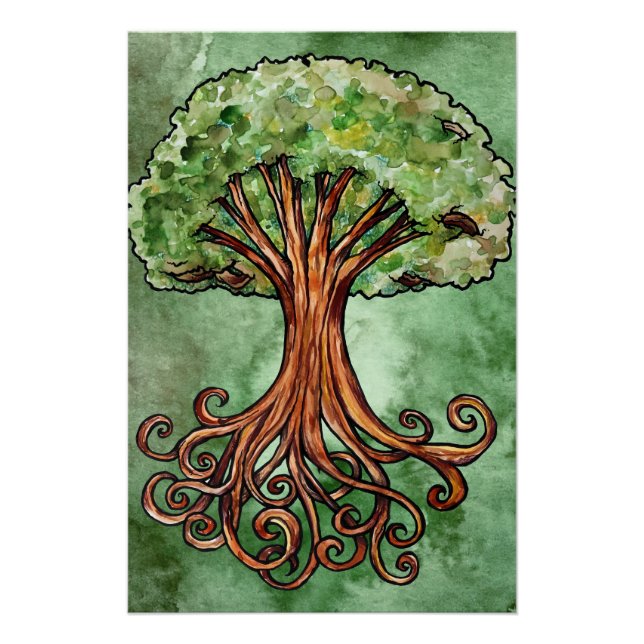 Póster Yggdrasil Tree Norse Mythology Watercolor (Anverso)