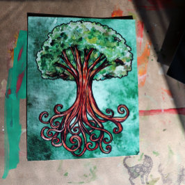 Póster Yggdrasil Tree Norse Mythology Watercolor