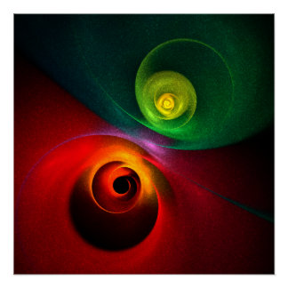 Póster Yin Verde Rojo Yang Patrón de arte abstracto moder
