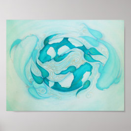 Póster Yin y Yang Koi Carp Aqua Blue Art Print