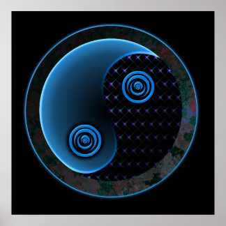 Póster Yin Yang azul cósmico