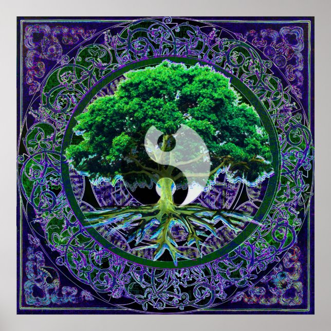 Póster Yin Yang con el árbol de la vida (Frente)