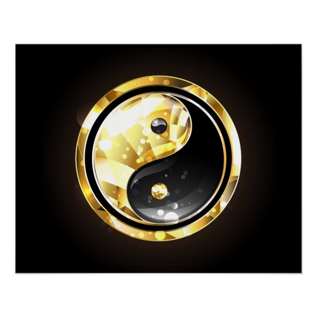 Póster Yin Yang dorado en negro (Anverso)