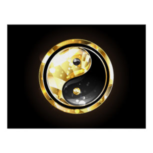 Póster Yin Yang dorado en negro
