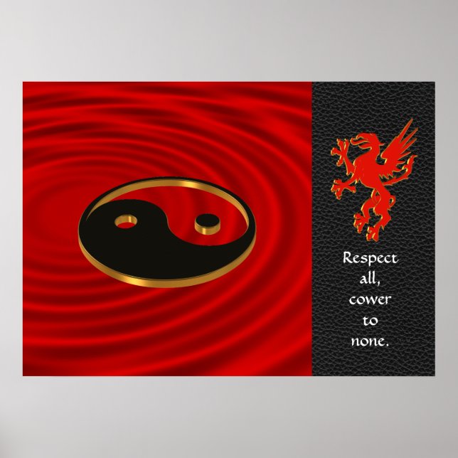 Póster Yin Yang dragón Poster rojo y negro (Frente)