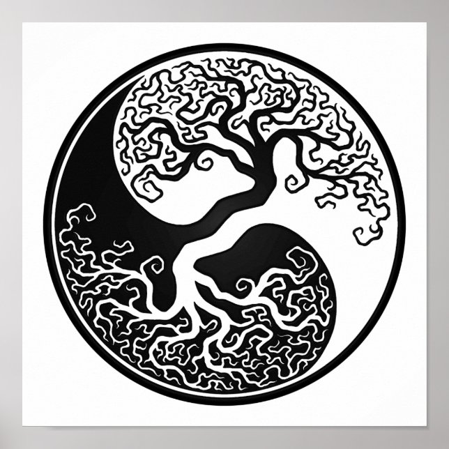 Póster Yin Yang, el árbol negro del personalizable (Frente)