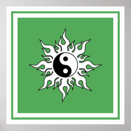 Póster Yin Yang Green Sun Tribal Zen chino