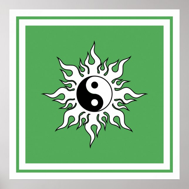 Póster Yin Yang Green Sun Tribal Zen chino (Frente)