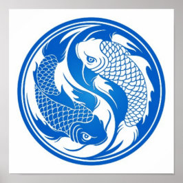 Póster Yin Yang Koi Fish azul y blanco