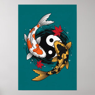 Póster Yin Yang Koi Fish - Japonés