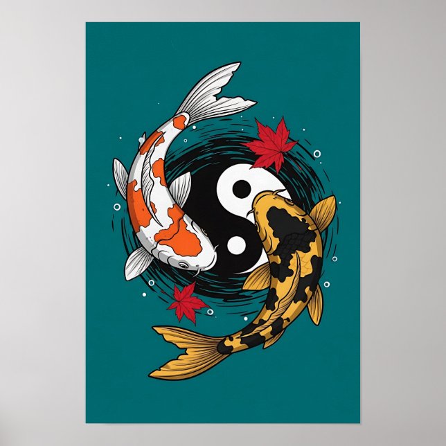 Póster Yin Yang Koi Fish - Japonés (Frente)