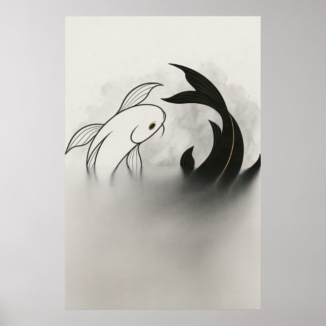 Póster Yin Yang Koi Fish – Minimal Black & White (Frente)