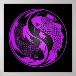 Póster Yin Yang Koi Fish morado y negro