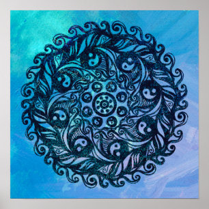 Póster Yin Yang Mandala Naturaleza Flor floral Mandalas