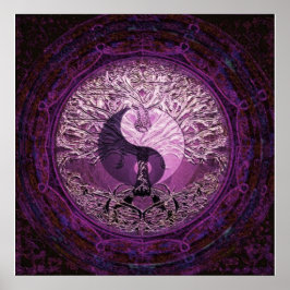 Póster Yin Yang morado con árbol de la vida