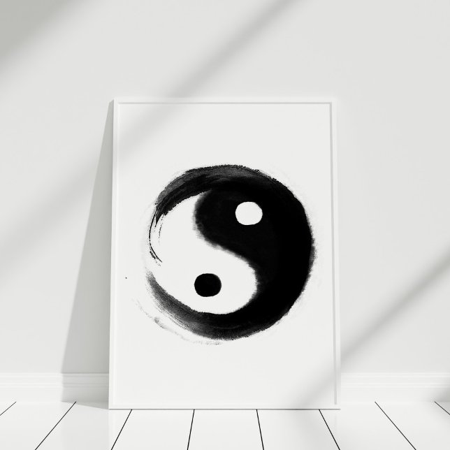 Póster Yin Yang Poster (Black and White Handpainted Yin Yang Poster in white frame)