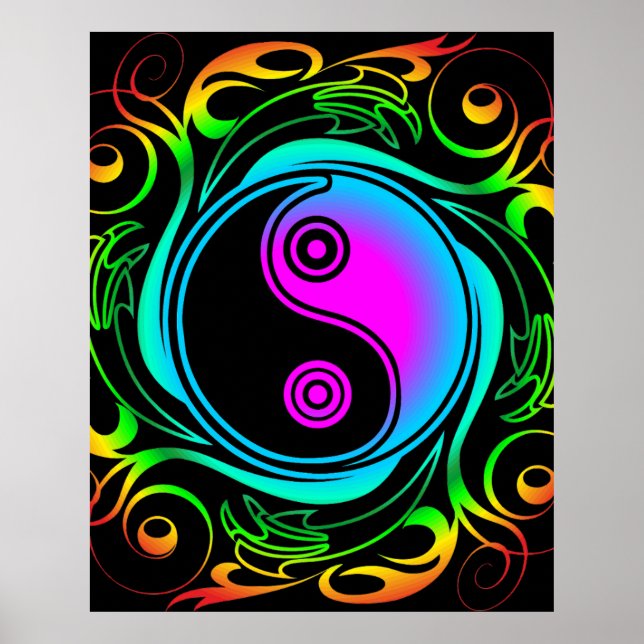 Póster Yin Yang Psychedeld Rainbow Tattoo (Frente)