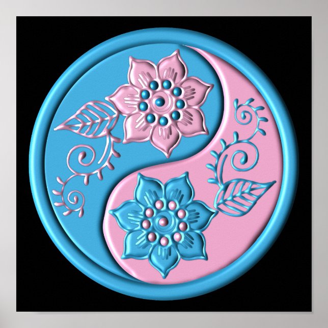 Póster Yin Yang rosa y azul turquesa (Frente)