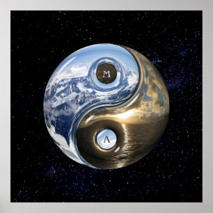 Póster Yin Yang Sea Montaña Con Tu Monograma