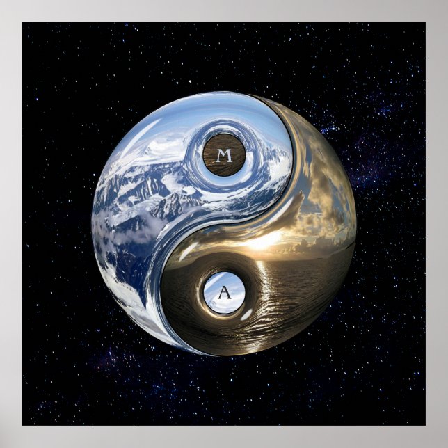 Póster Yin Yang Sea Montaña Con Tu Monograma (Frente)
