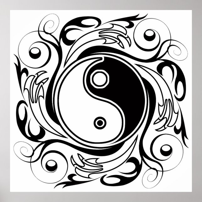 Póster Yin & Yang Symbol Black and White Tattoo Style (Frente)