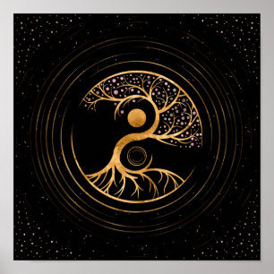 Póster Yin Yang Tree de la vida - Fluorite y Oro