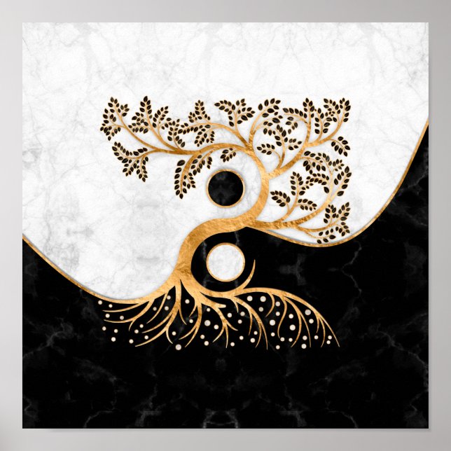 Póster Yin Yang Tree - Mármoles y oro (Frente)
