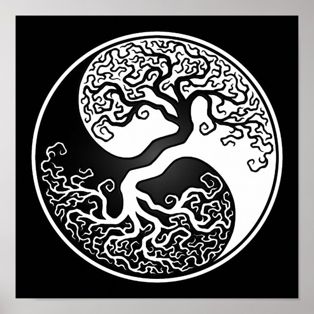 Póster Yin Yang, un árbol blanco y negro de la vida (Frente)