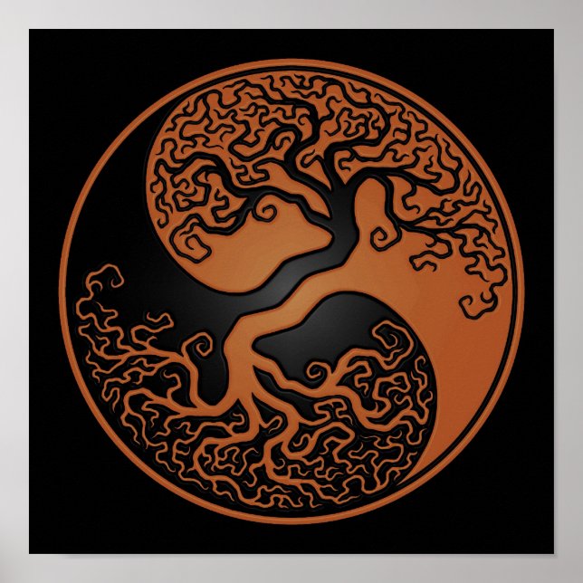 Póster Yin Yang, un árbol de la vida marrón y negro (Frente)