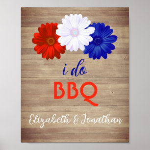Póster Yo hago barbacoa floral patriótica