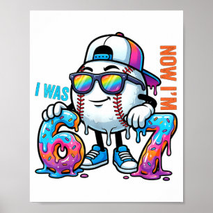 Póster Yo tenía 6 ahora tengo 7 cumpleaños béisbol niños