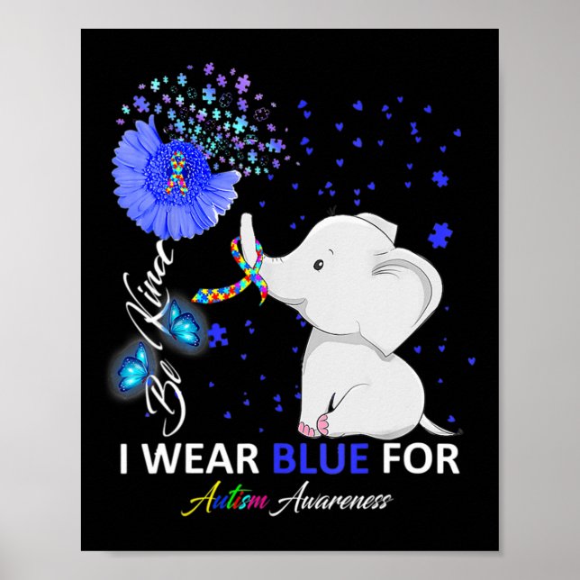 Póster Yo Uso Autismo Azul Conciencia Sobre El Elefante A (Frente)