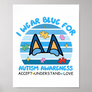Póster Yo Uso Azul Para Autismo Perro De Concienciación P
