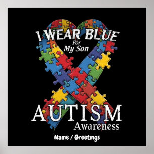 Póster Yo uso azul para mi hijo autismo apoyo a la concie