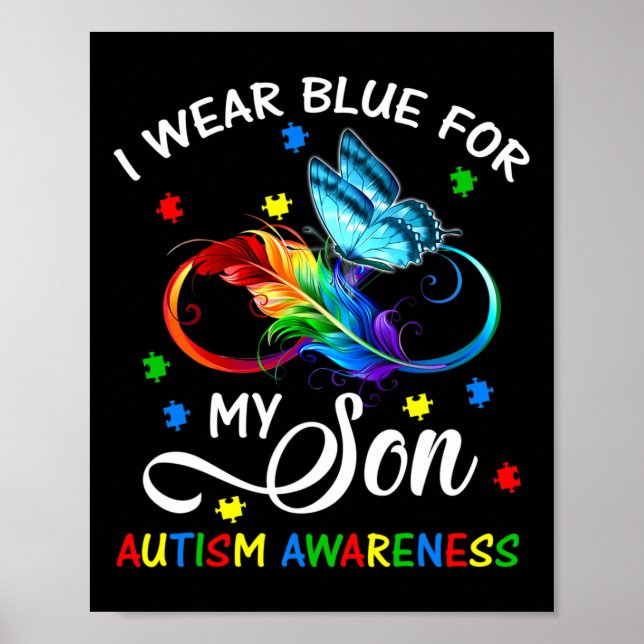 Póster Yo Uso Azul Para Mi Hijo Conciencia De Autismo Mam (Frente)