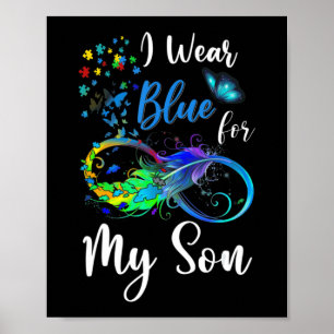 Póster Yo uso azul para mi hijo conciencia de autismo Mam