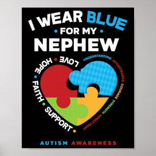 Póster Yo Uso Azul Para Mi Sobrino Autismo Autista De Sob