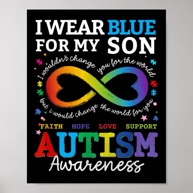 Póster Yo Uso Blues Para Mi Hijo Conciencia De Autismo Ma (Frente)